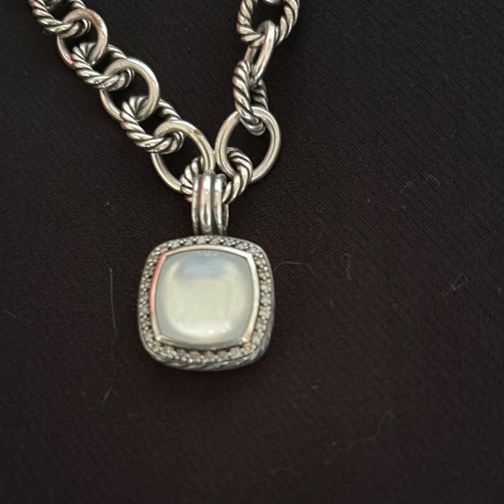 David Yurman Silver Necklace with Moonstone and Diamond Pendant